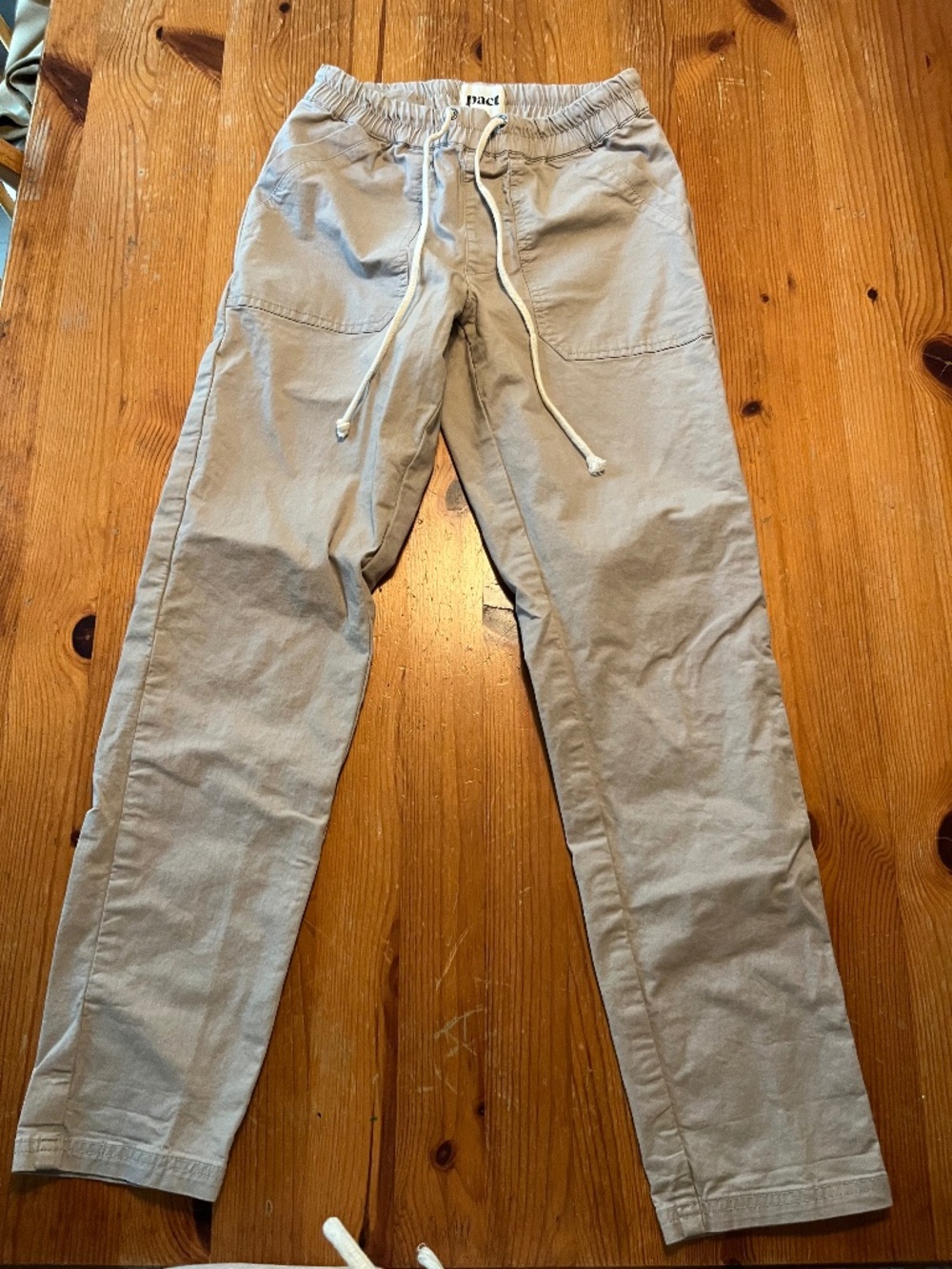 Pact Organic Cotton Drawstring Waist Tan Pants (size xs)